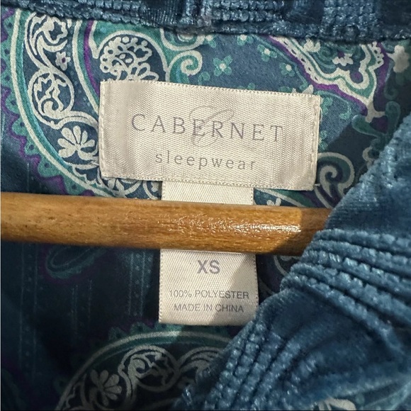 Cabernet Sleepwear Pajama Set Women XS Teal Paisley Floral Polyester Button Up - Picture 6 of 6
